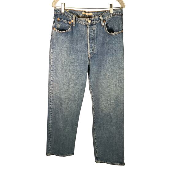 Levi’s Premium Ribcage Straight Jeans Women 32 High Rise Button Fly Vintage Wash - Picture 1 of 16